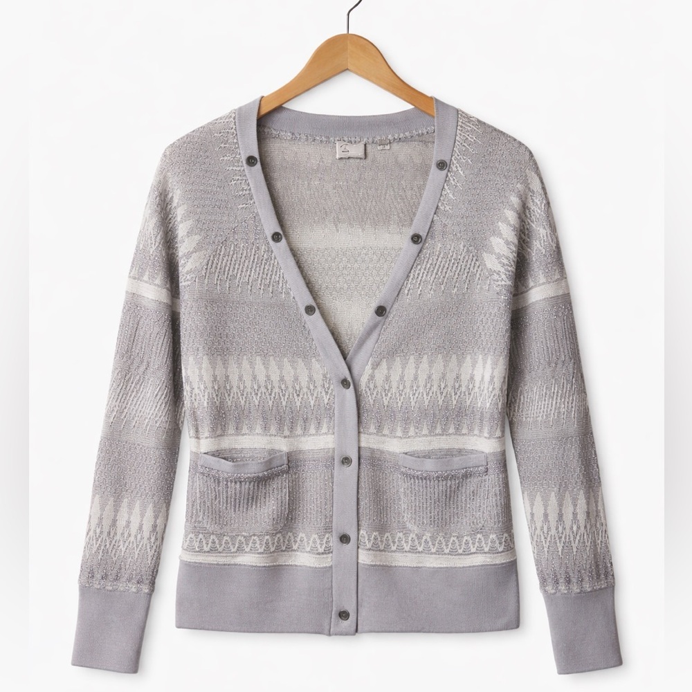 Anthropologie Tribal Cardigan Silver Pattern Detail Medium NWT